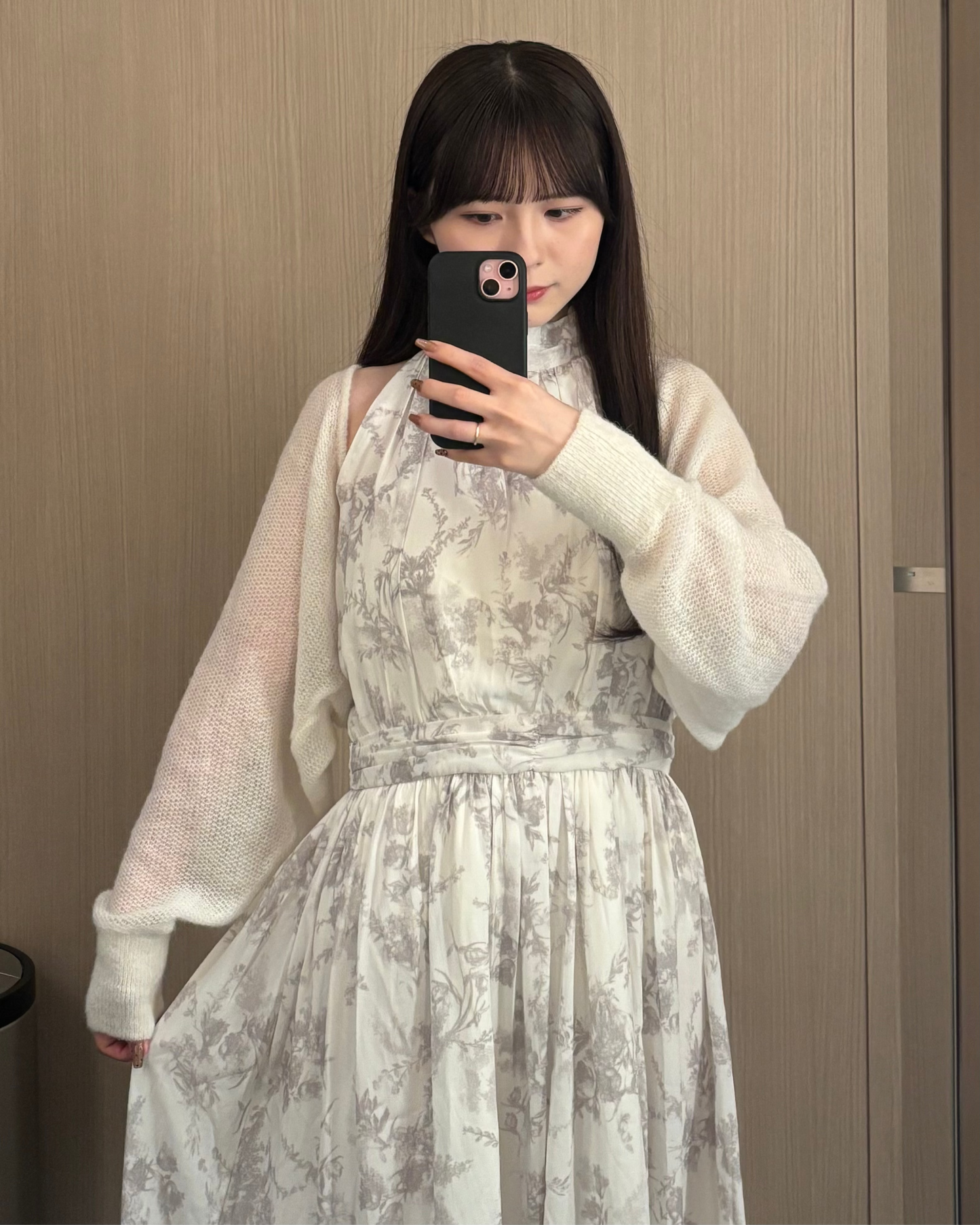 ニットボレロ付き 花柄ロングワンピース