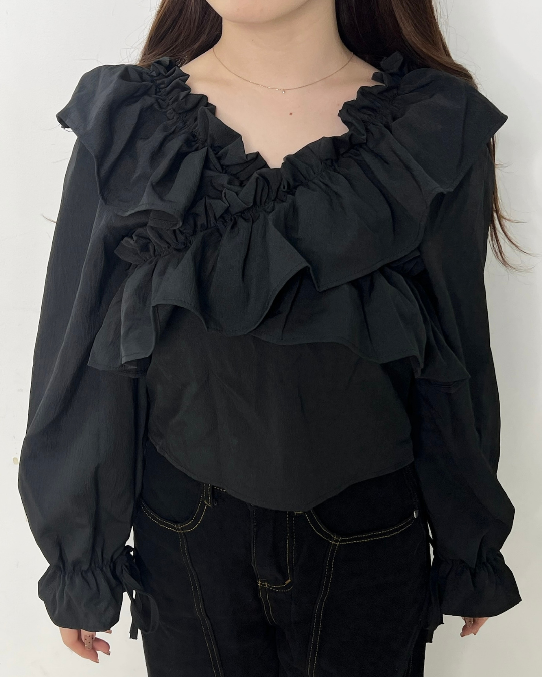 クロスフリル リボンブラウス