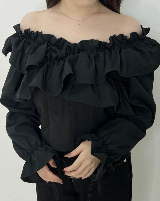 クロスフリル リボンブラウス