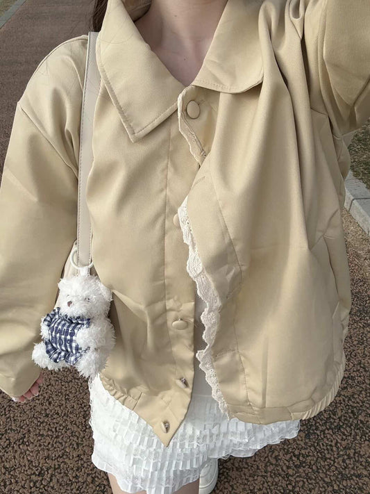 [produced by ゆづき] フリルボタンクリームブルゾン