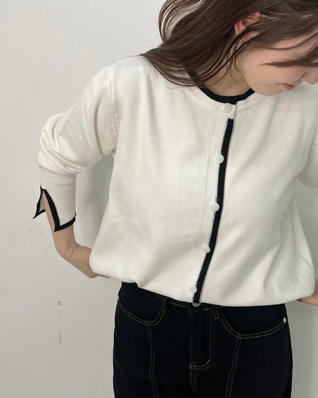 バイカラー カーディガン