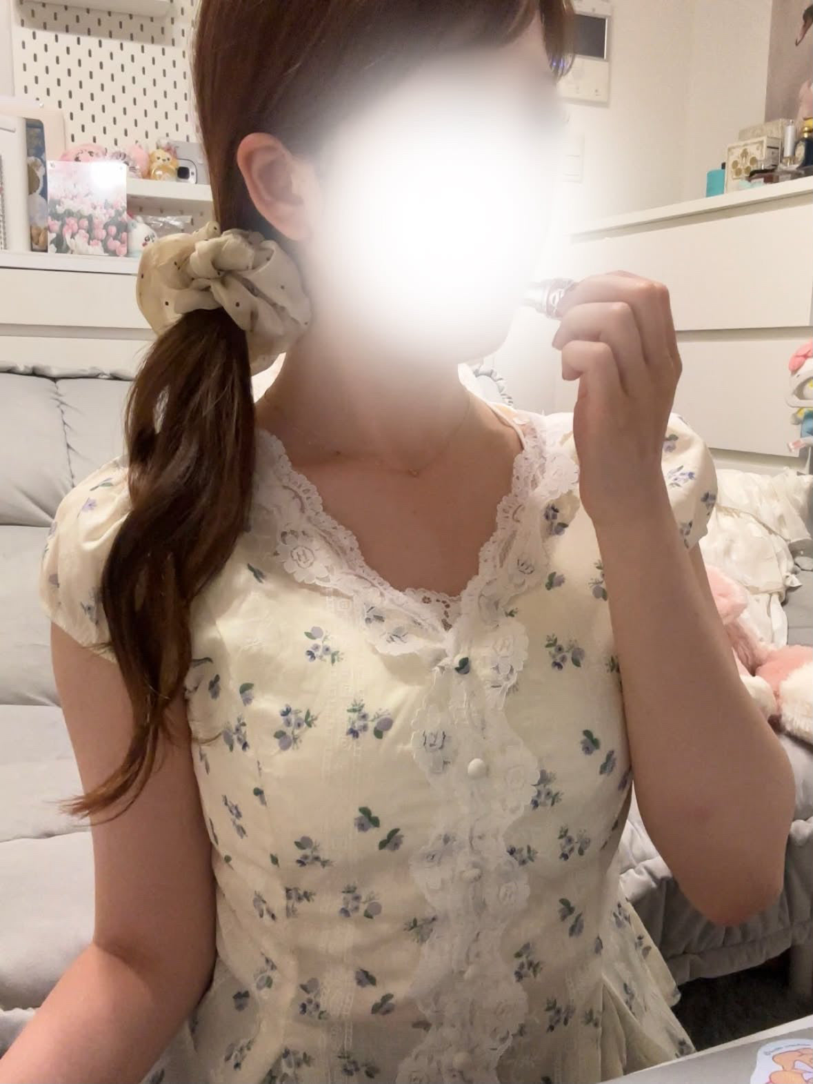 【produced by かまぼこちゃん♡.*･ﾟ】フラワーレースパフスリーブブラウス