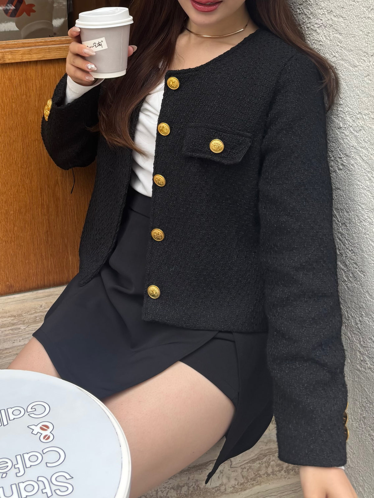 【produced by kanae】ノーカラーツイドジャケット