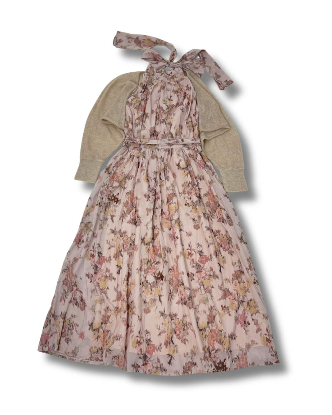 ニットボレロ付き 花柄ロングワンピース　