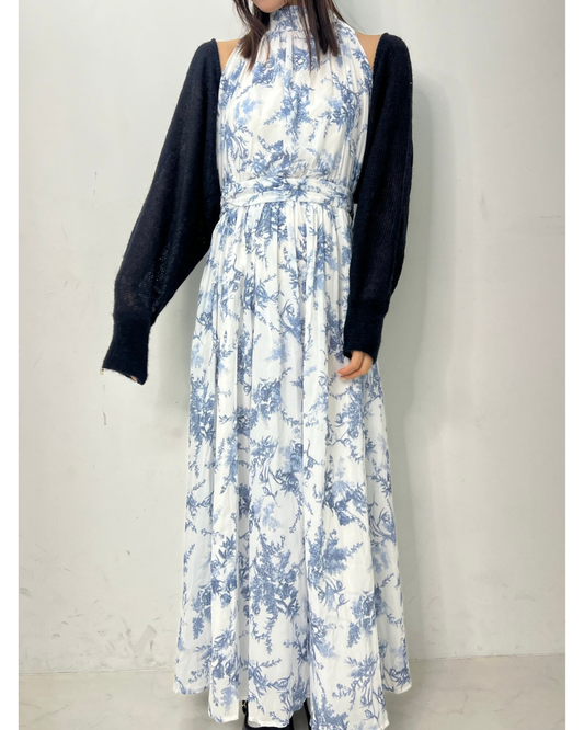 ニットボレロ付き 花柄ロングワンピース　