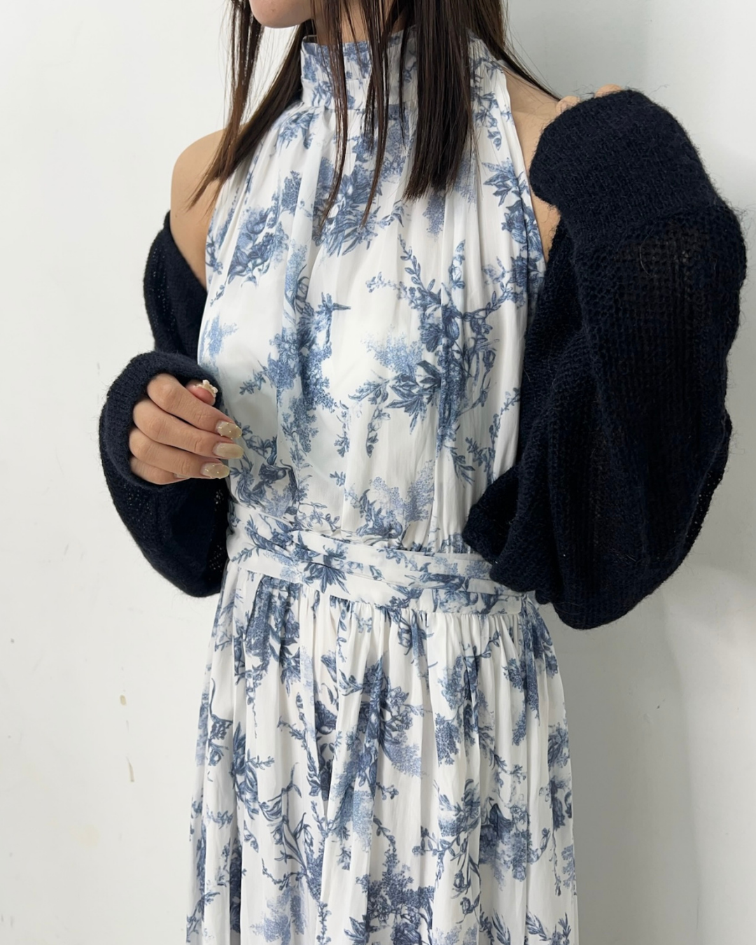 ニットボレロ付き 花柄ロングワンピース　