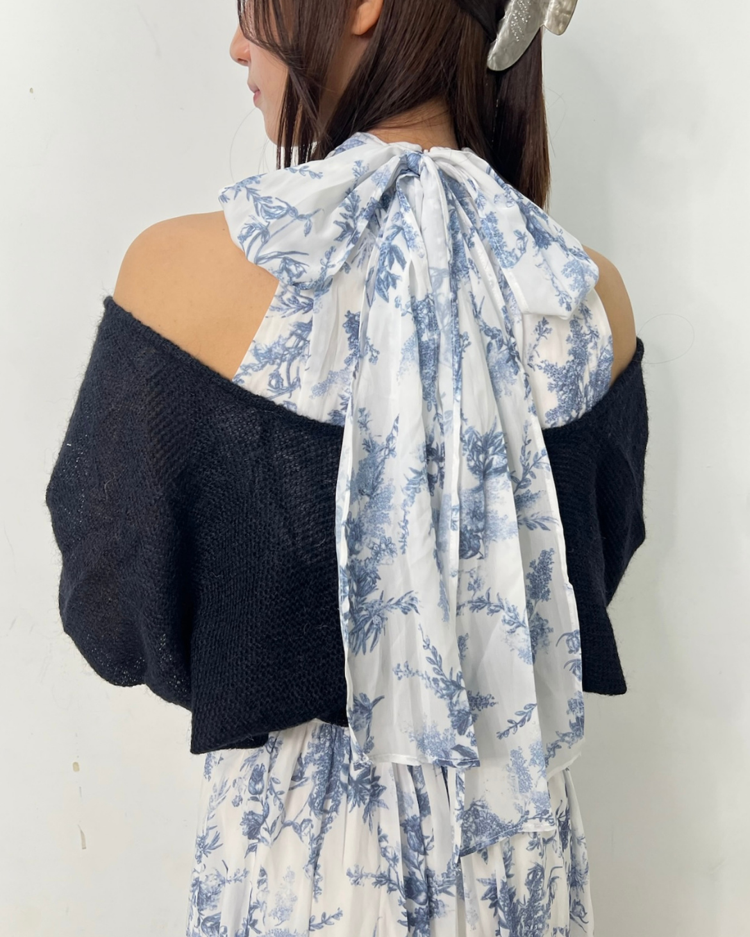 ニットボレロ付き 花柄ロングワンピース　