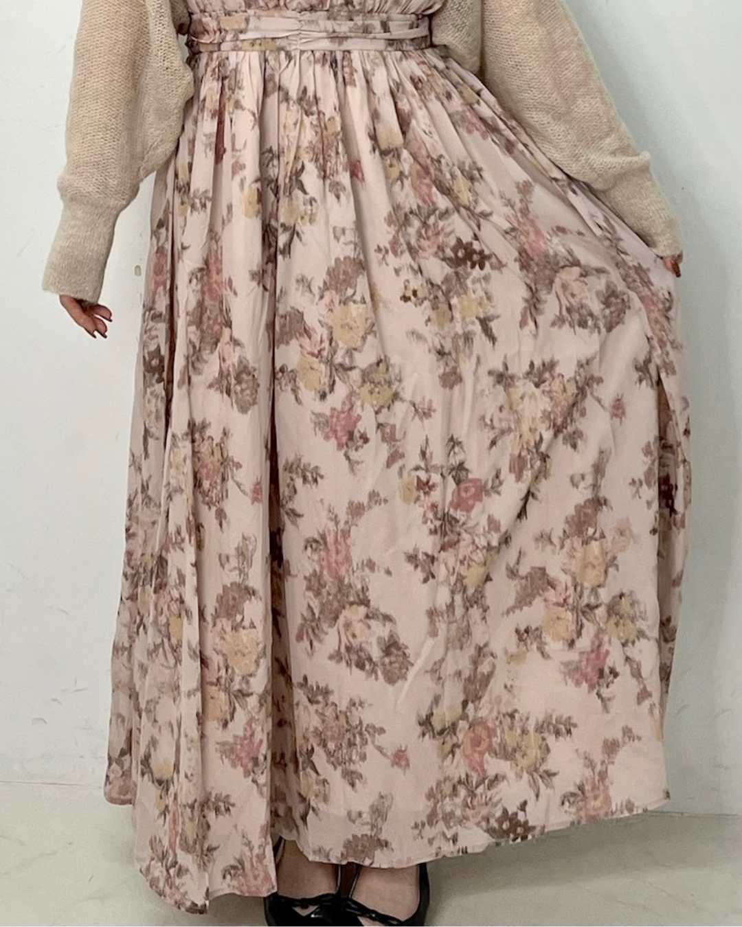 ニットボレロ付き 花柄ロングワンピース　