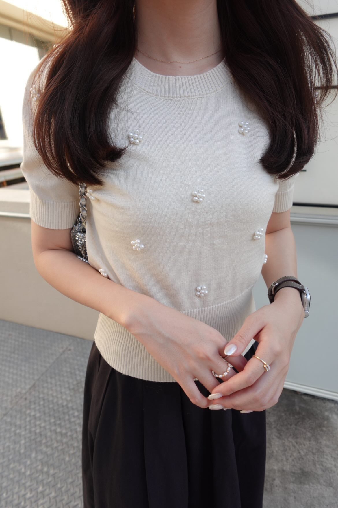 【produced by rei】パールデザインニットトップス