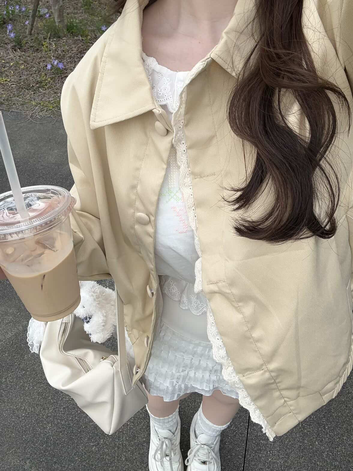 [produced by ゆづき] フリルボタンクリームブルゾン