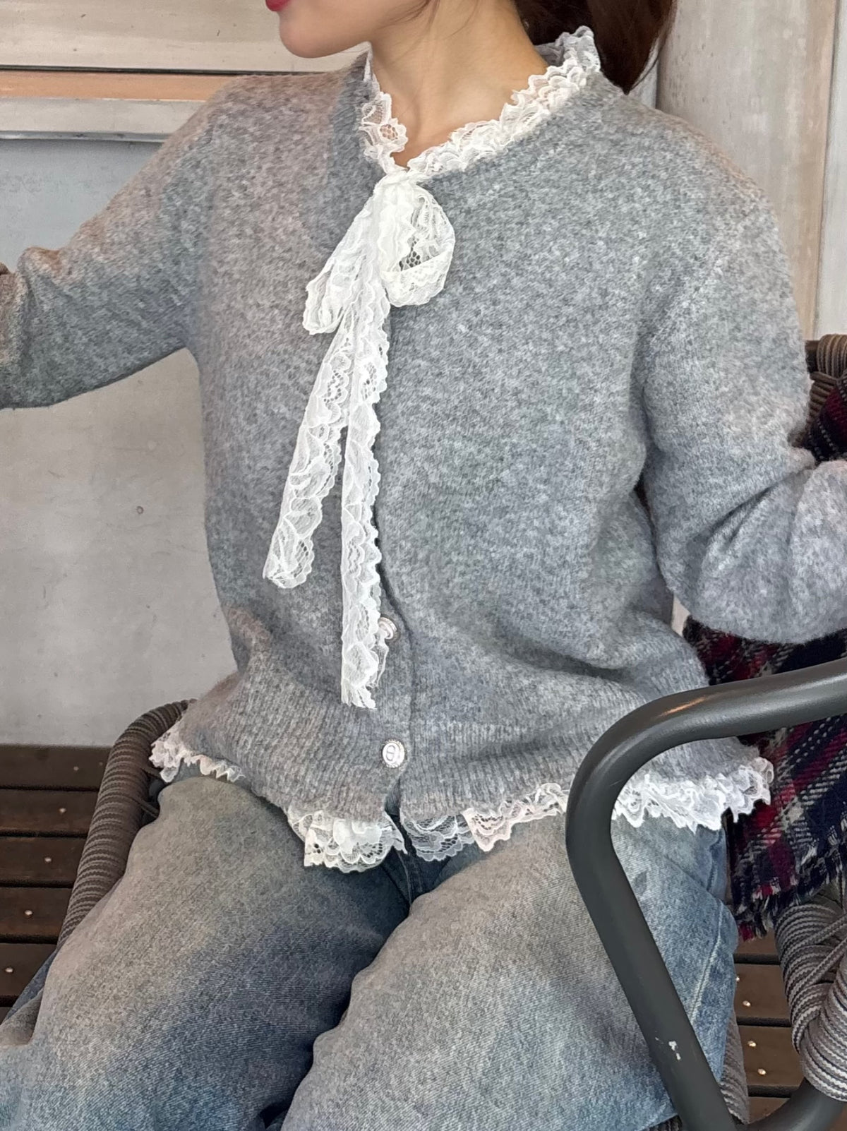 【produced by kanae】レースリボンニットカーディガン