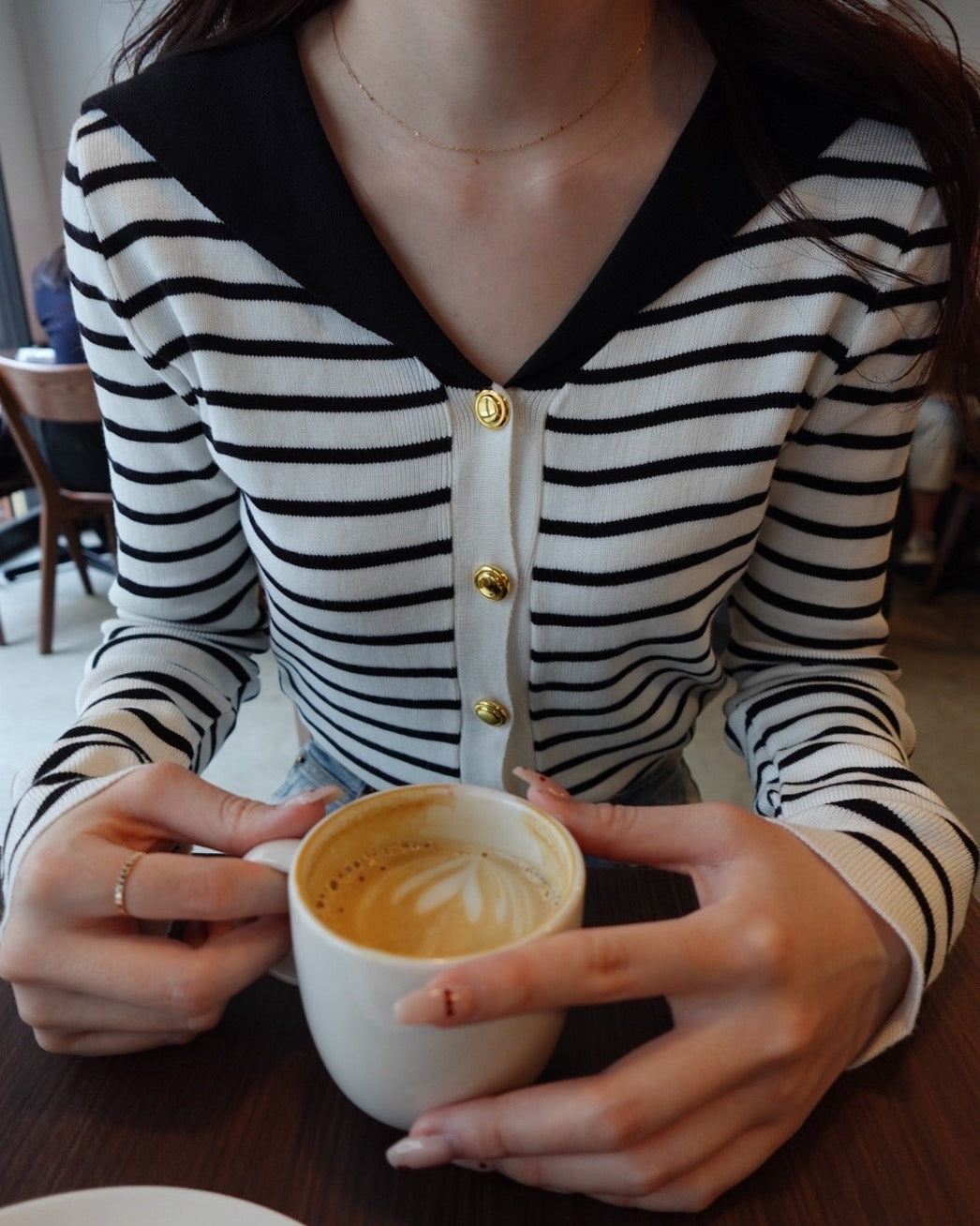 [produced by rei] セーラーボーダーフレンチトップス