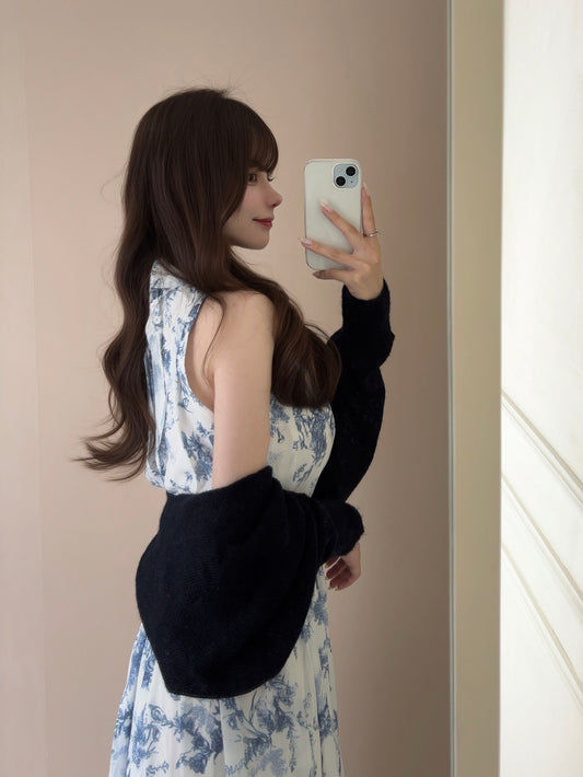 ニットボレロ付き 花柄ロングワンピース　