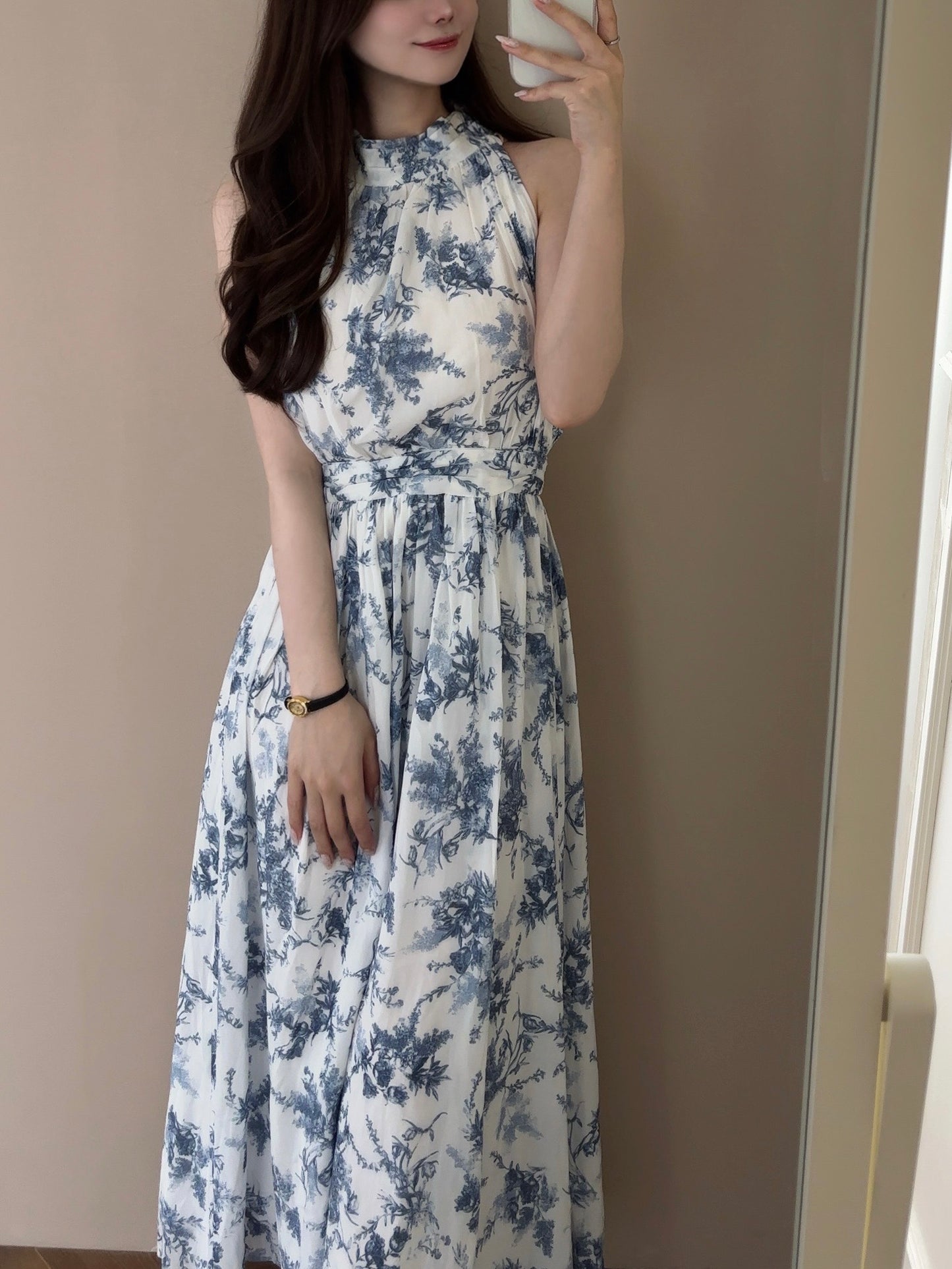 ニットボレロ付き 花柄ロングワンピース　