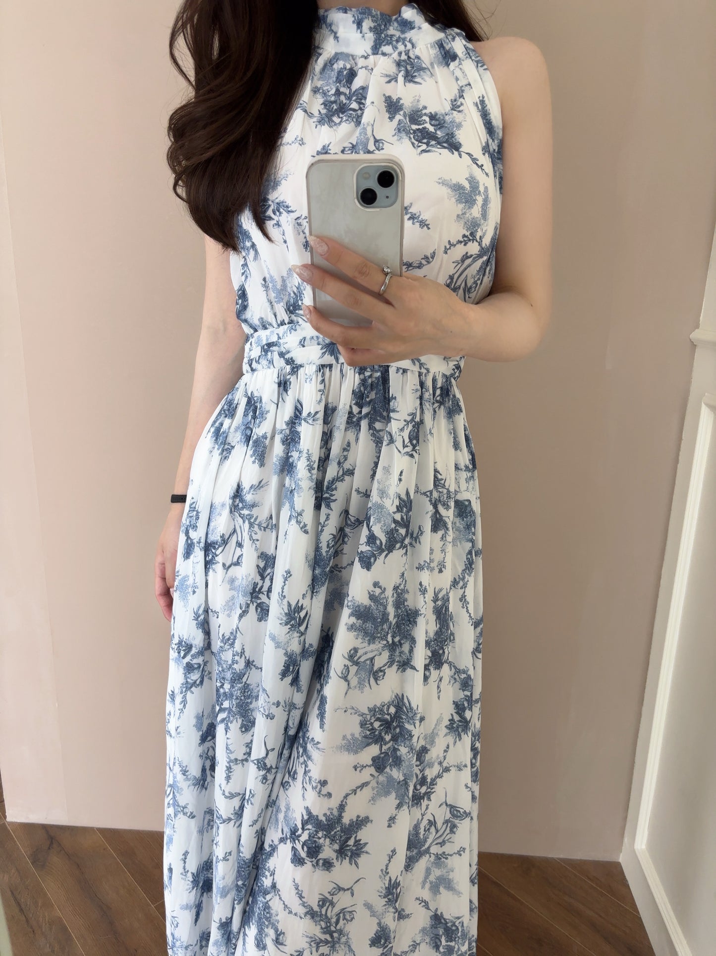 ニットボレロ付き 花柄ロングワンピース　