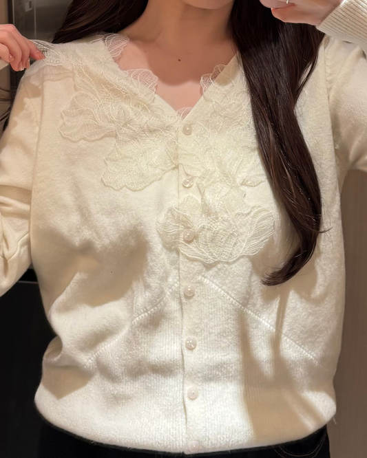 フラワーレースニットカーディガン