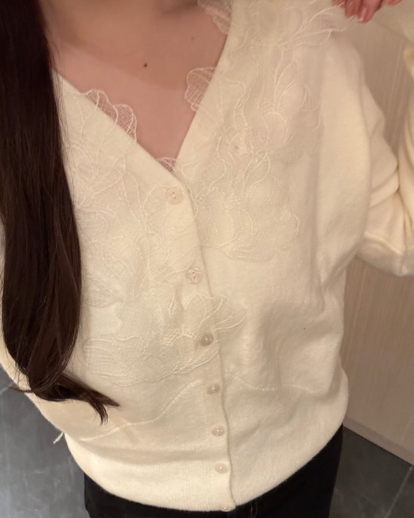 フラワーレースニットカーディガン