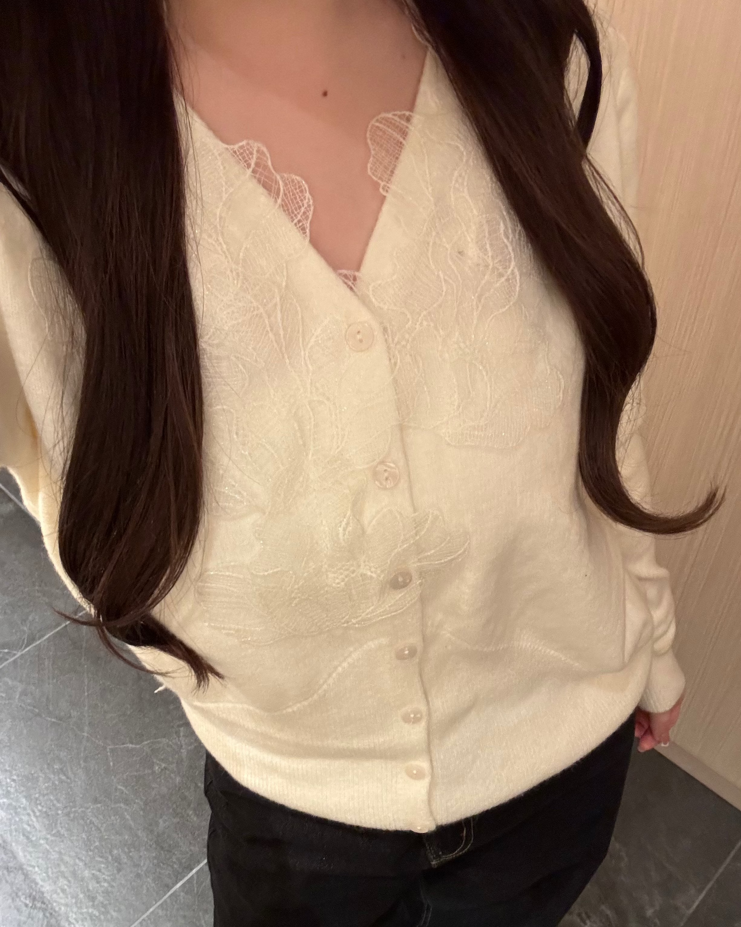 フラワーレースニットカーディガン