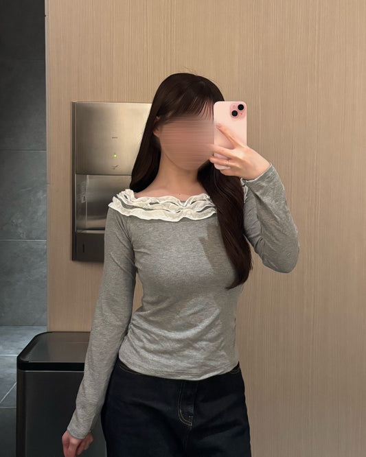 肩フリルオフショルトップス